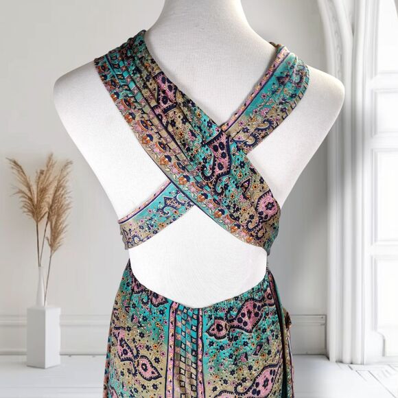 Karma Highway Multi Way Halter Wide Leg Jumpsuit OS  Boho Paisley Viscose - Picture 7 of 16